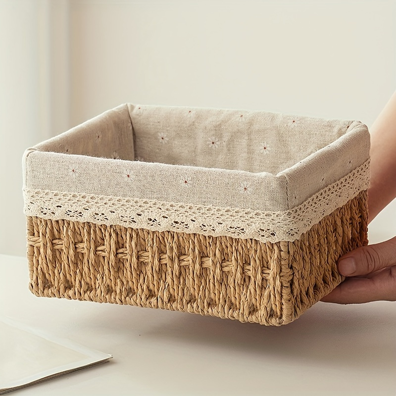 Baby Clothing Basket - 1pc Handmade Rattan Storage Basket, Desktop
