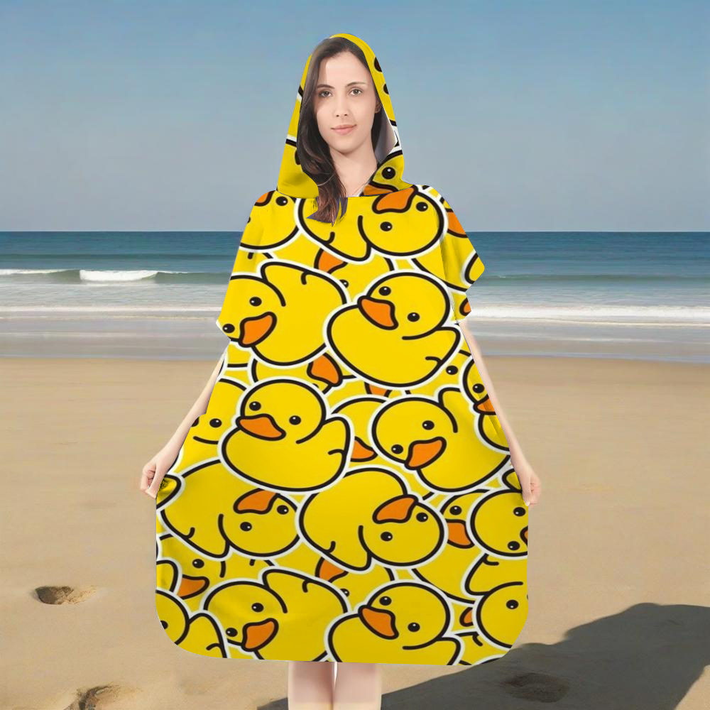 Cute Yellow Rubber Duck Print  - Hooded Bath Towel 评论和价格